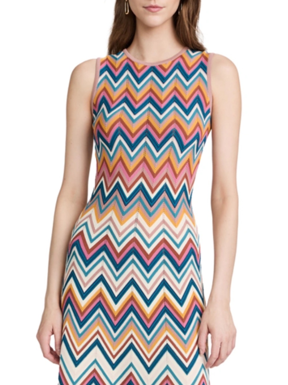 Shoshanna Sleeveless Chevron Midi Dress in Multicolor large  Cruise wear